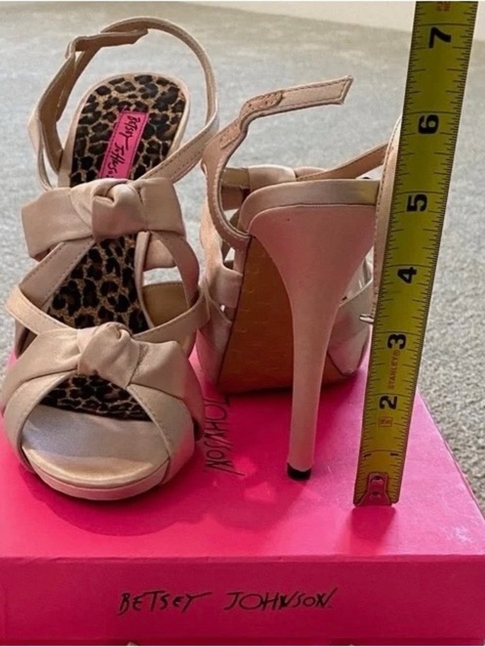 Betsey Johnson Women's Light Pink Satin Bow-Strap High Heel Sandals